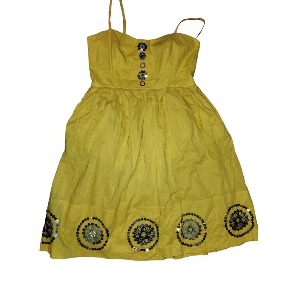 Anthro Girls From Savoy Yellow Embellished Embroidered Beaded CottonSummer Dress